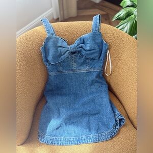 Self-Portrait Blue Denim Strapless Bow Mini Dress